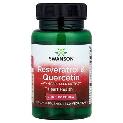 Swanson Vitamins, Resvératrol et quercétine à l'extrait de pépin de raisin, 30 capsules végétariennes