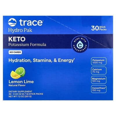 Trace, Hydro Pak Keto, Citron et citron vert, 30 sachets en stick, 6,7 g pièce