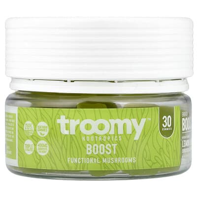 Troomy Nootropics, Boost, Gommes fonctionnelles aux champignons, Citron et citron vert, 30 gommes