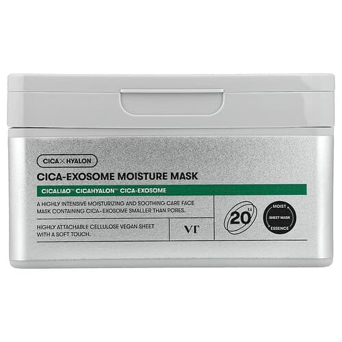 VT Cosmetics, Cica-Exosome, Masque de beauté hydratant, 20 masques en tissu, 350 g