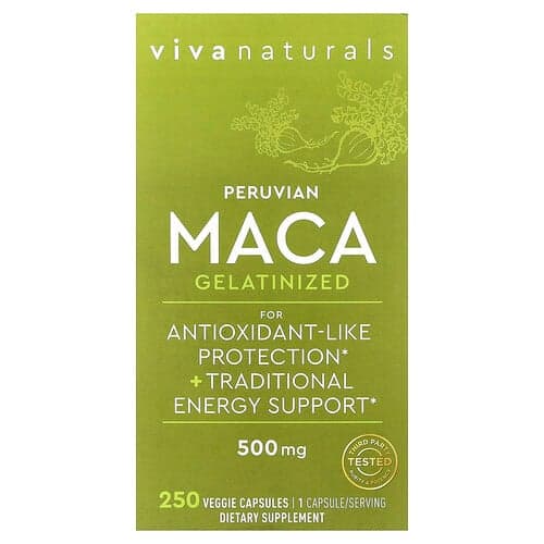 Viva Naturals, Maca péruvienne, Gélatinisée, 500 mg, 250 capsules végétariennes