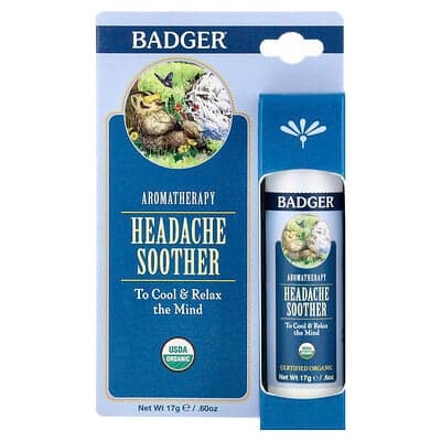 Badger, Aromathérapie, Calme les maux de tête, Menthe poivrée et lavande, 17 g