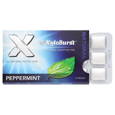 Xyloburst, Gomme au xylitol entièrement naturelle, Menthe poivrée, 12 pièces