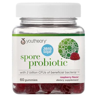 Youtheory, Gommes probiotiques de spores, Framboise, 60 gommes