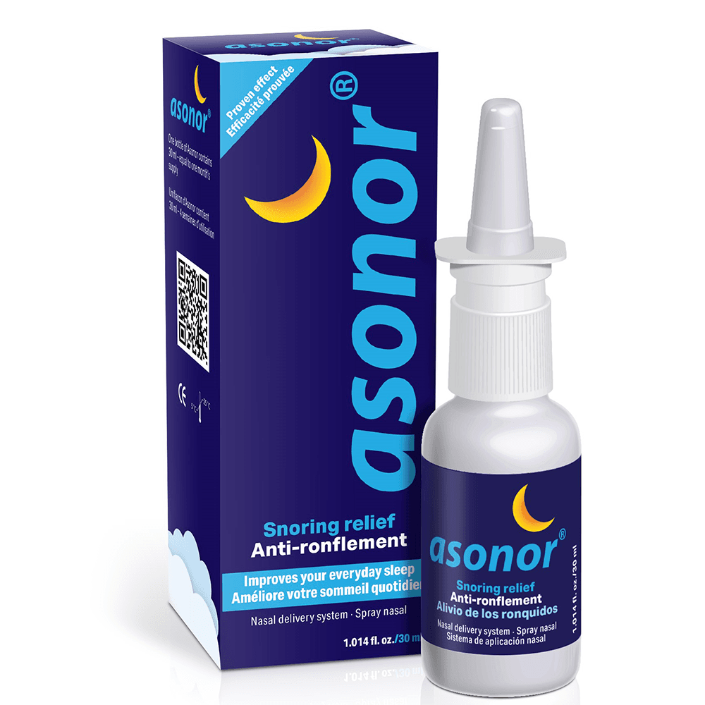 Spray nasal anti-ronflement Asonor (30 ml), gouttes anti-ronflement, lutte contre le ronflement, humidifie les muqueuses du nez et de la gorge