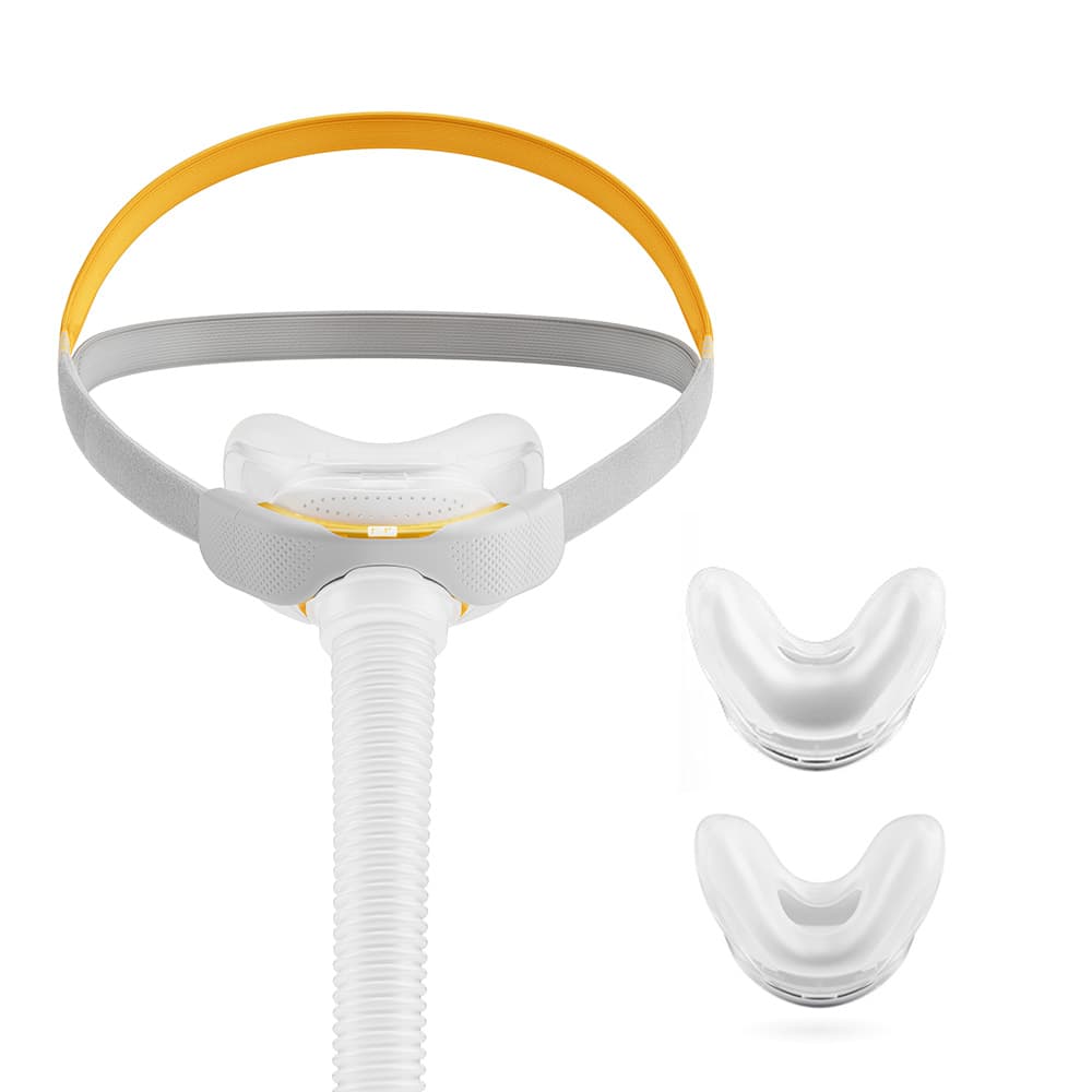 Masque nasal Solo de F&P en pack découverte (3 coussins, S + M + L), AutoFit et AutoLock, ventilation en PPC, CPAP, apnée du sommeil, Fisher &