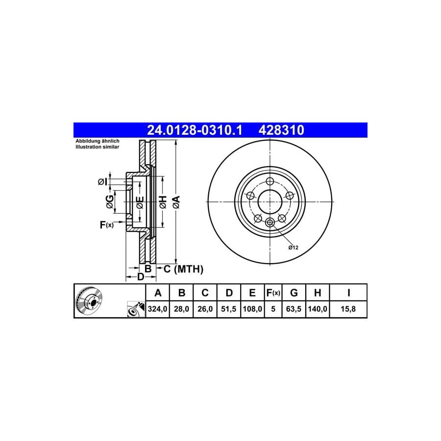 Disque De Frein Ate 24.01280310.1 Volvo
