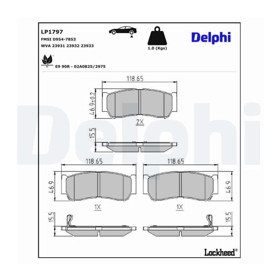 Kit De Plaquettes De Frein, Frein À Disque Lp1797 Delphi Delphi Lp1797 Kia;Ssangyong