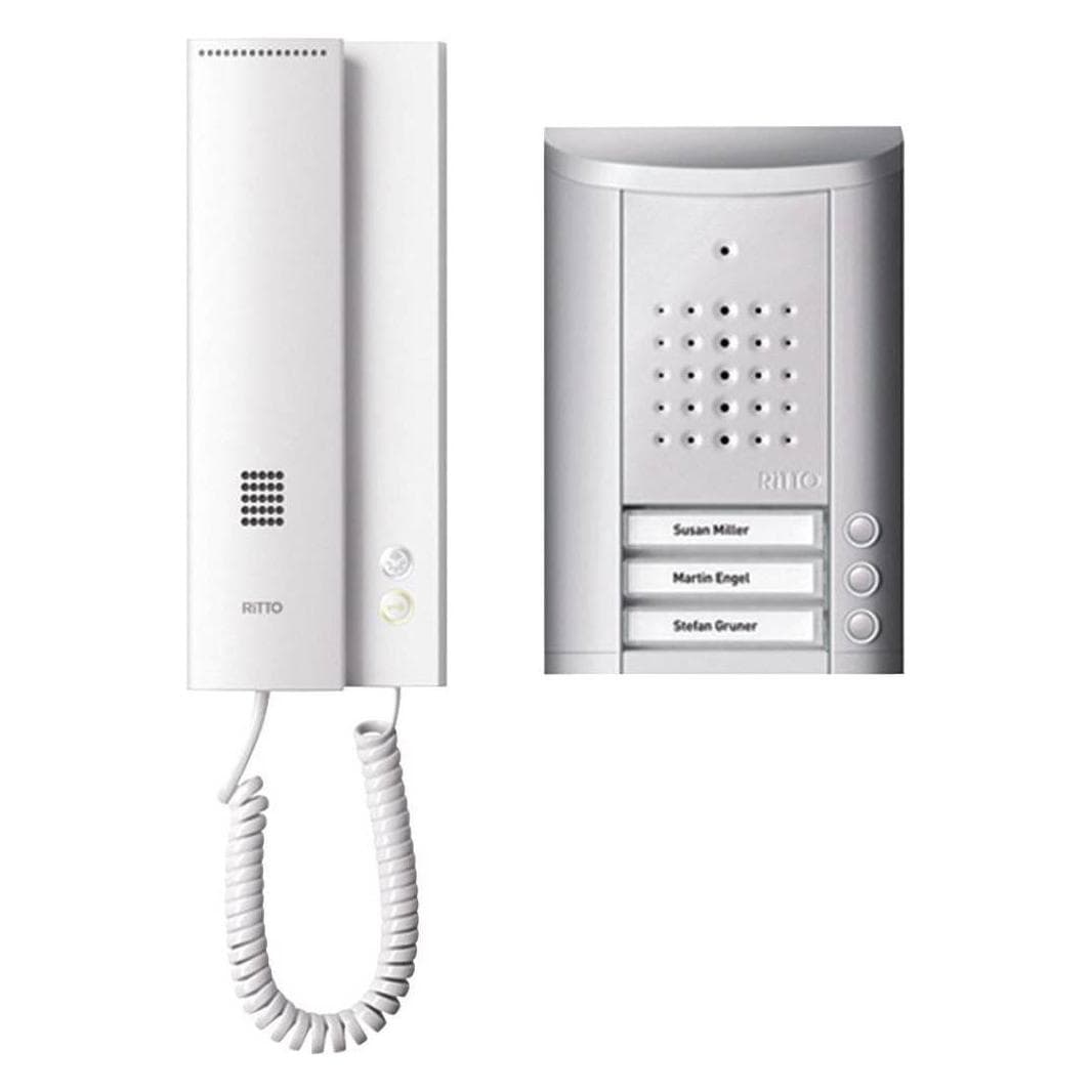 Schneider Electric, Sonnette + interphone, 3FamillesPortesInterphoneSets argentés (Filaire)