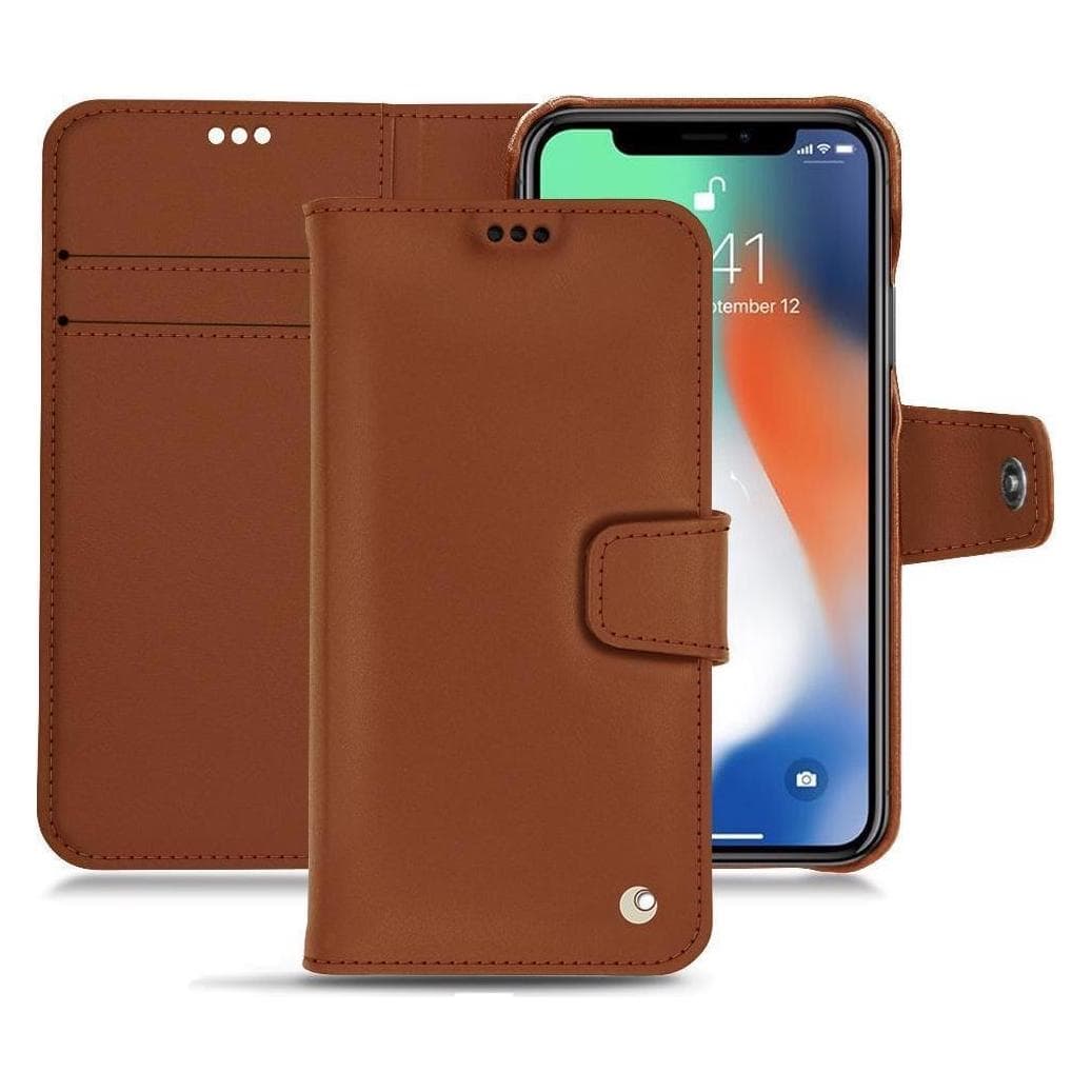 Noreve Housse cuir portefeuille (Apple iPhone XS Max), Coque pour téléphone portable, Marron