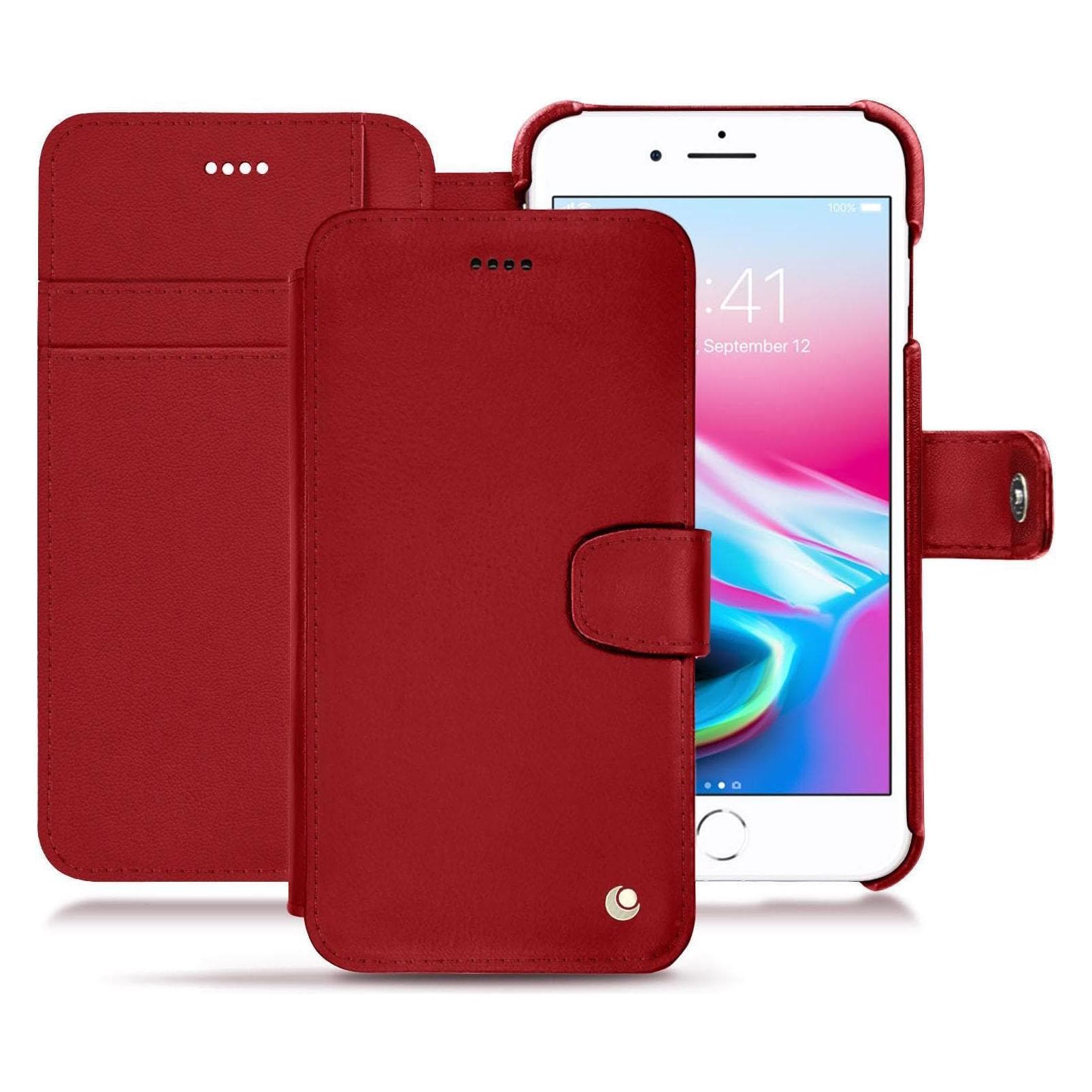 Noreve Housse cuir portefeuille (Apple iPhone 8 Plus), Coque pour téléphone portable, Rouge