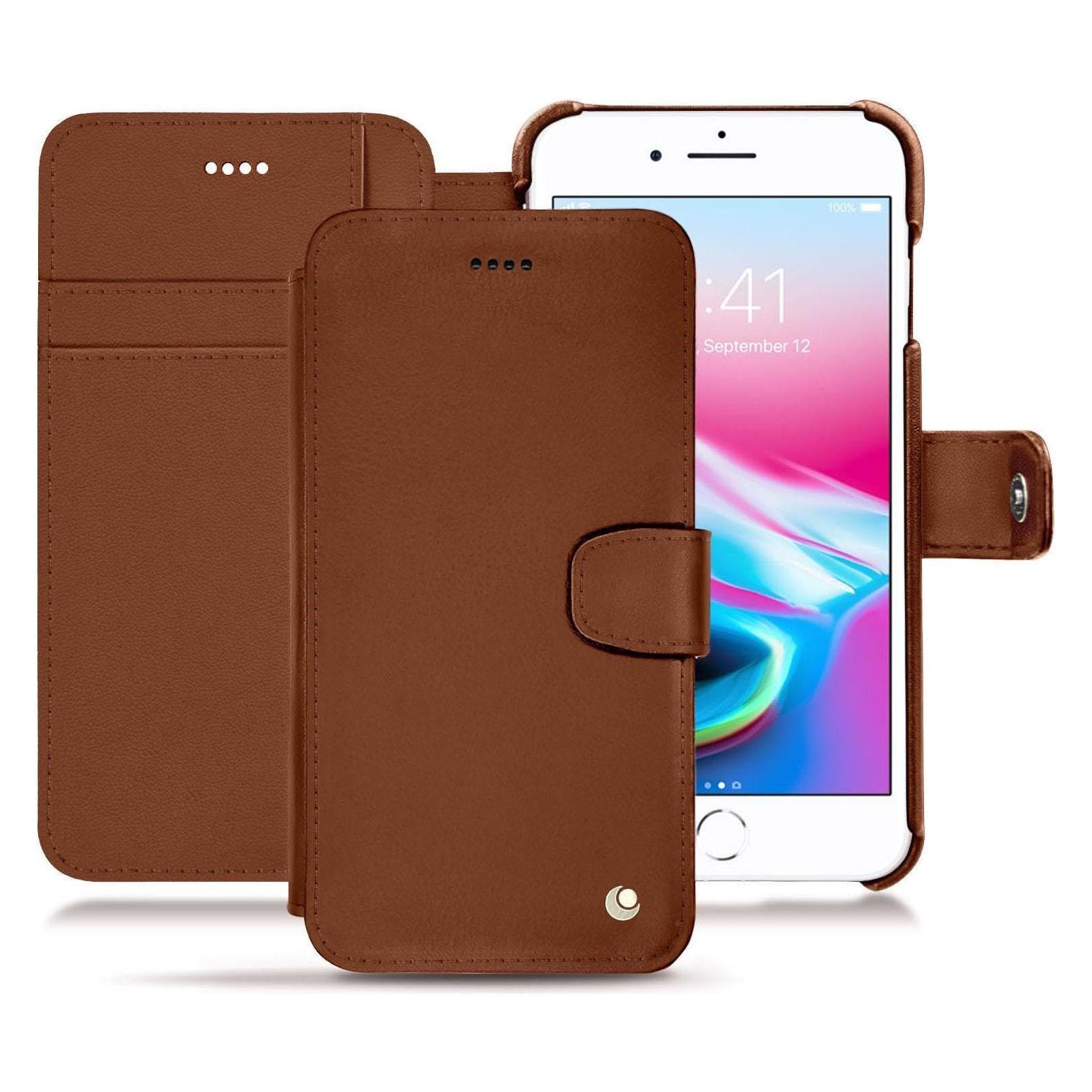 Noreve Housse cuir portefeuille (Apple iPhone 8 Plus), Coque pour téléphone portable, Marron