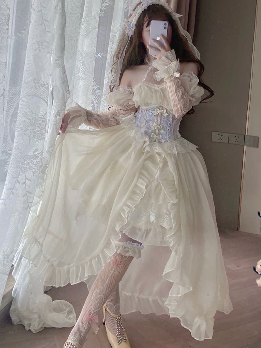 Robes Lolita Tea Party Style Jupe Lolita Dentelle Manches Courtes Bleu Ciel Clair