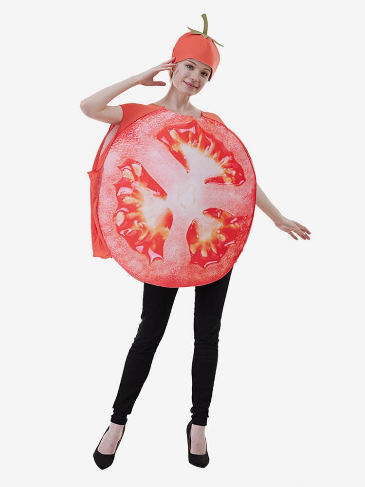 Costume de tranche de fruit d\\'halloween costume de spectacle de scène de tomate de légume adulte combinaison de tomate cos