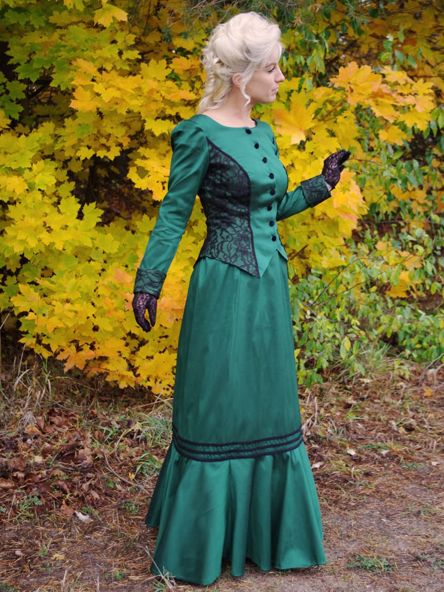 Costumes rétro vert foncé Costume Marie Antoinette femme dentelle Polyester ensemble haut jupe rétro Vintage vêtements