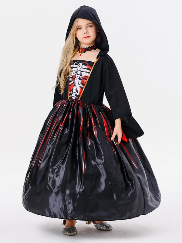 Halloween Costumes d\\'Halloween pour enfants Ensemble d\\'Halloween noir Robe en polyester pour enfants Collier