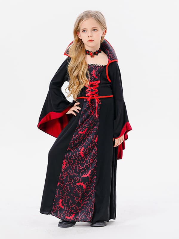 Halloween Costumes d\\'Halloween pour enfants Ensemble en polyester noir pour Halloween Robe à collier pour enfants