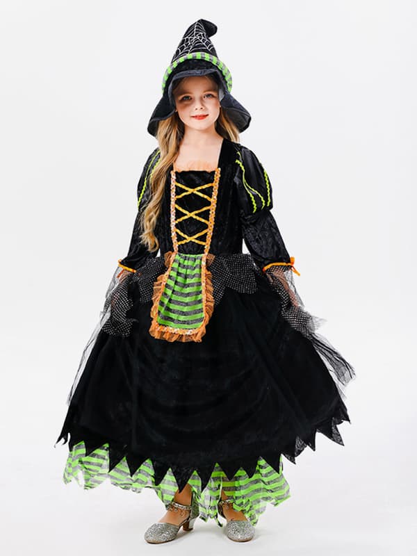 Halloween Costumes d\\'Halloween pour enfants Ensemble de polyester violet pour Halloween Robe pour enfants Chapeau