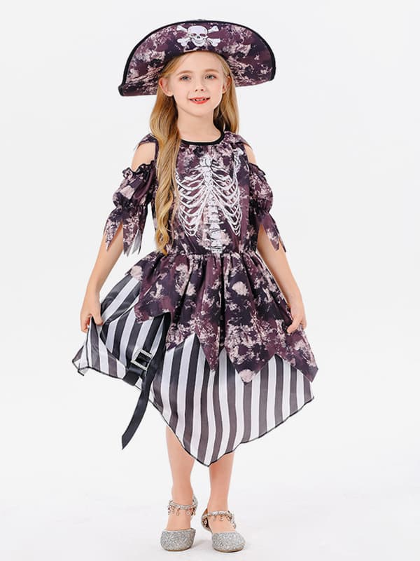 Halloween Costumes d\\'Halloween pour enfants Ensemble de polyester d\\'Halloween marron foncé Robe chapeau pour enfants