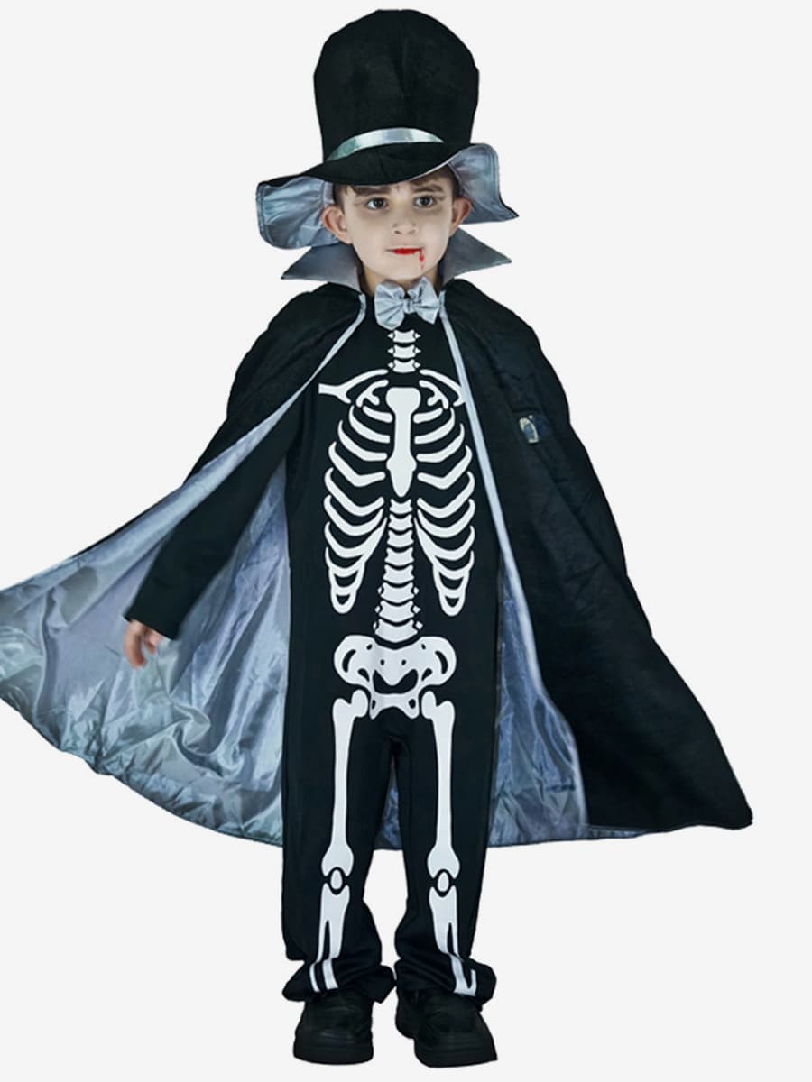 Halloween Costumes d\\'Halloween pour enfants Ensemble de polyester noir d\\'Halloween pour enfants Chapeau et cape