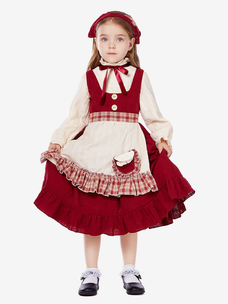 Halloween Costumes d\\'Halloween pour enfants Ensemble d\\'Halloween rouge Robe en polyester pour enfants Couvre-chef
