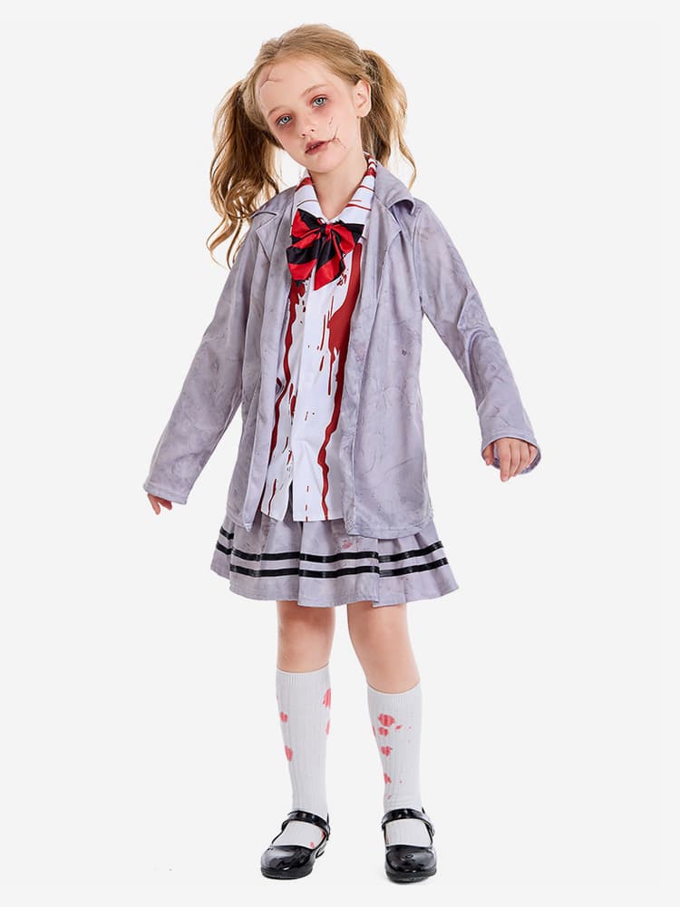 Halloween Costumes d\\'Halloween pour enfants Ensemble d\\'Halloween gris Jupe cravate en polyester pour enfants