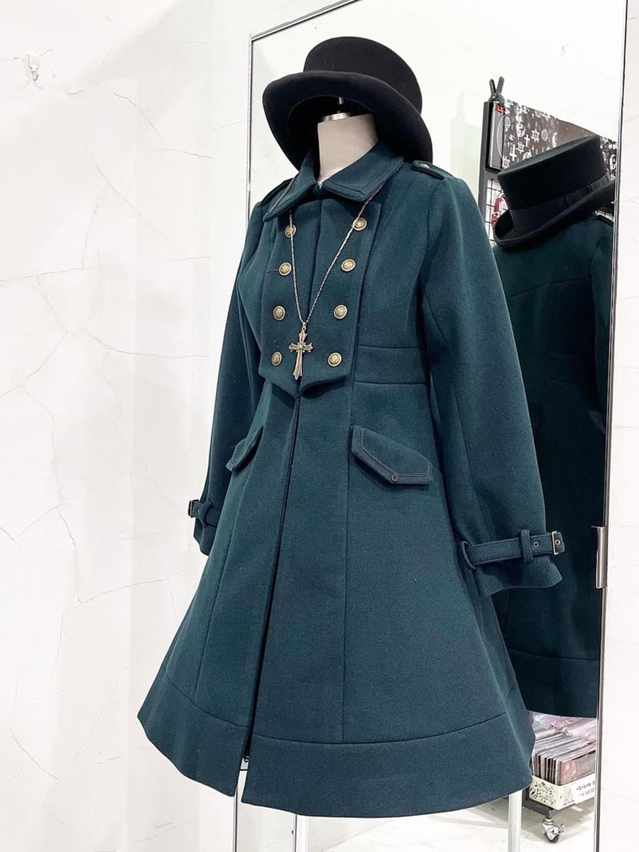 Manteaux gothiques Lolita Manteau pardessus en polyester vert foncé Manteau d\\'automne Lolita Outwears