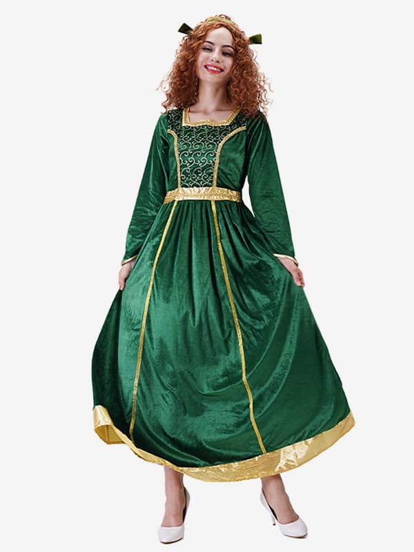 Costume rétro de princesse adulte vert en velours du XVIIIe siècle