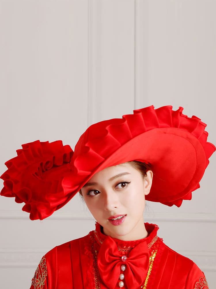 Chapeaux gothiques victoriens à volants rouges pour femmes