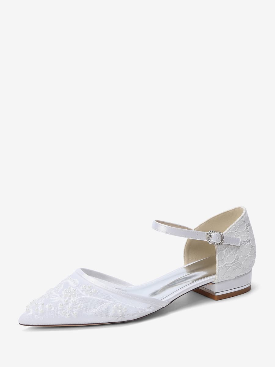 Chaussures de mariage en dentelle pour femmes chaussures plates à bout pointu pour la mariée