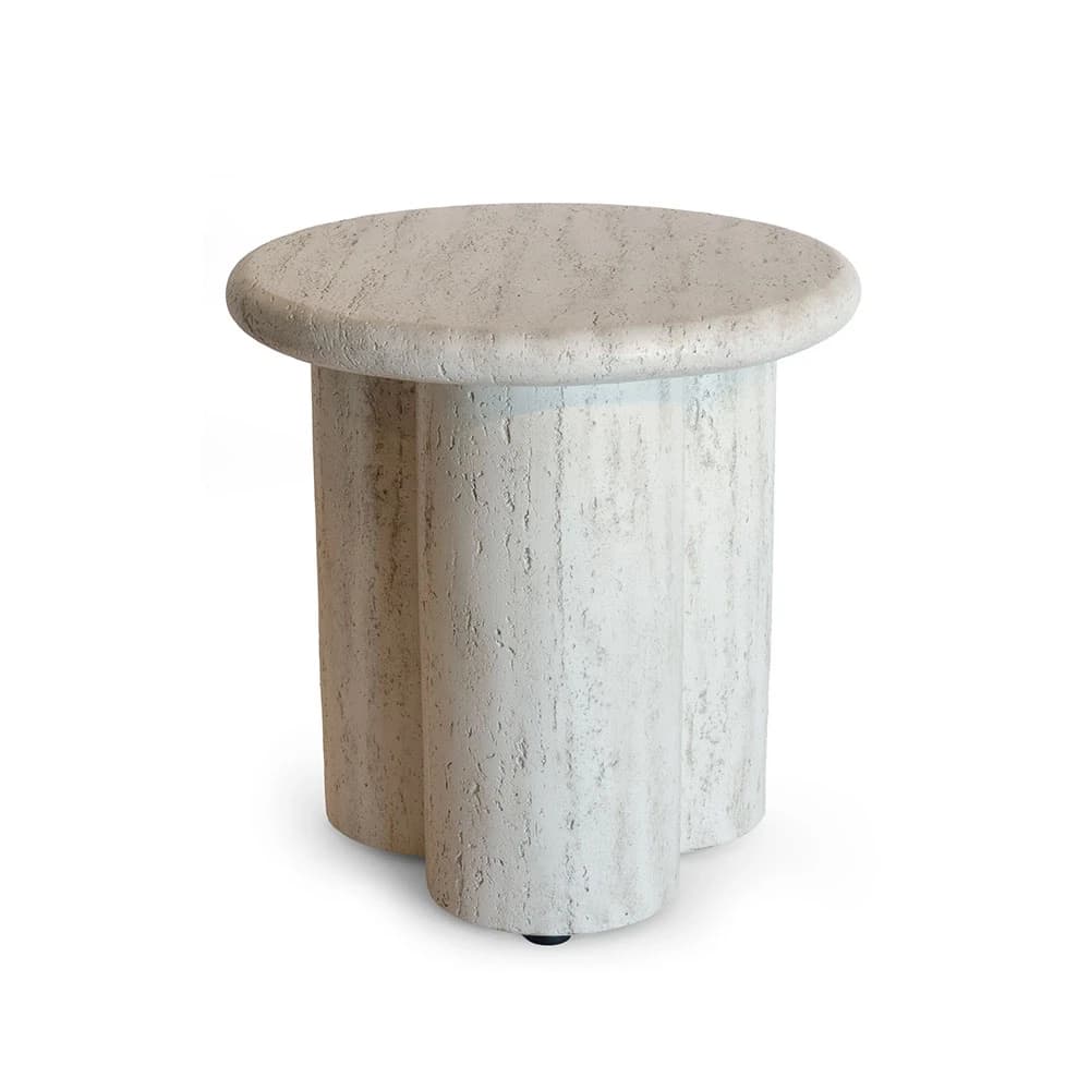 Happy Cocooning Table d'Appoint Nervurée Travertin - Table Décorative d'Extérieur en Composite