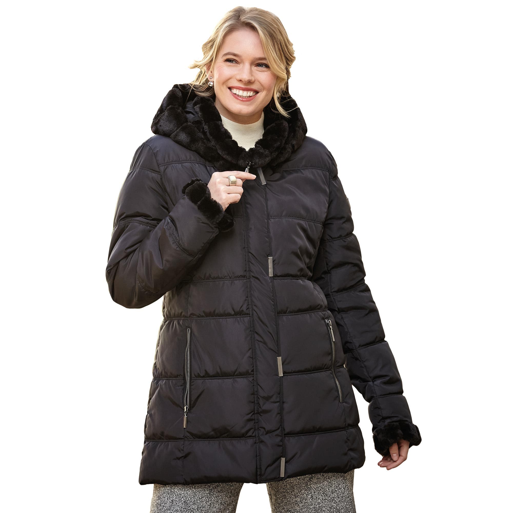 Doudoune matelassée «fourrure» Noir - La Femme Moderne - Taille XL