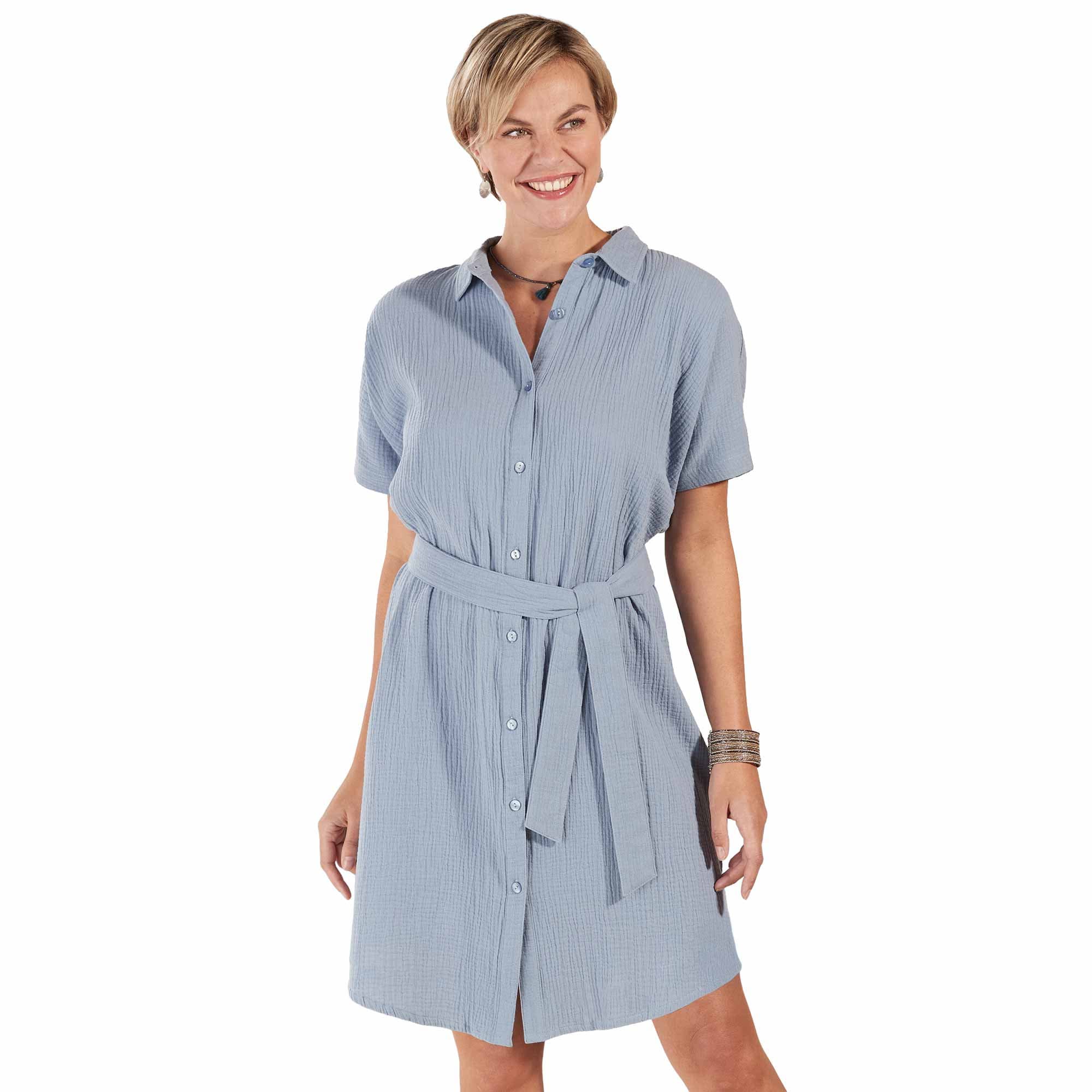 Robe gaze de coton bleue Bleu - La Femme Moderne - Taille 46-48