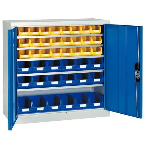 armoire basse avec portes + 12 bacs 3.5l + 24 bacs 1l