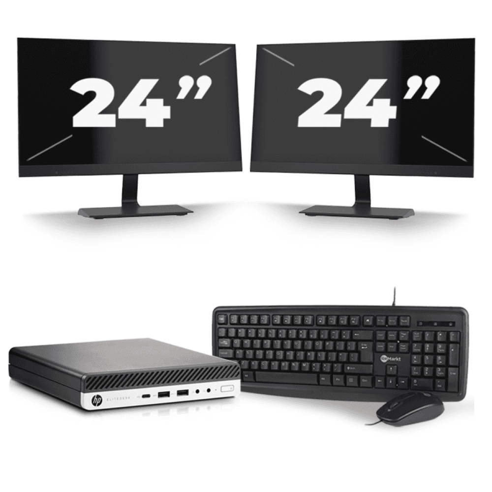 HP EliteDesk 800 G5 USFF - Intel Core i5-9e Generatie - 8Go RAM - 256Go SSD - Windows 11 + 2x 24 inch Monitor