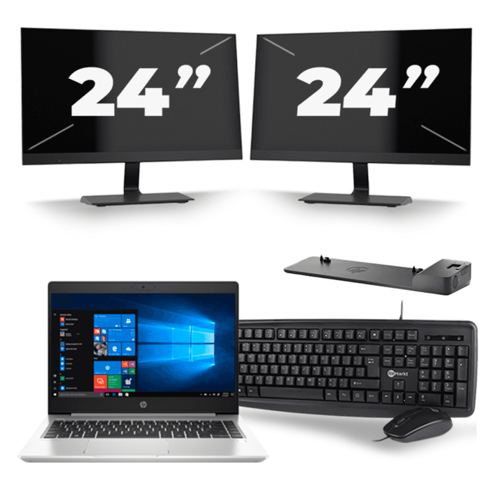HP ProBook 445 G7 - AMD Ryzen 3 4300U - 14 pulgadas - 8GB RAM - 256GB SSD - Windows 10 + 2x 24 pulgadas Monitor
