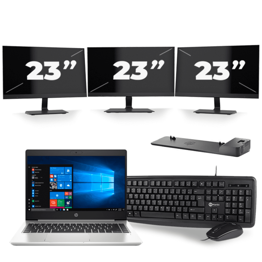 HP ProBook 445 G7 - AMD Ryzen 3 4300U - 14 pulgadas - 8GB RAM - 256GB SSD - Windows 10 + 3x 23 pulgadas Monitor