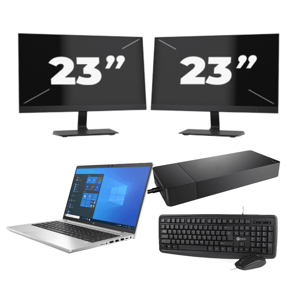 HP ProBook 640 G8 - Intel Core i5-11.ᵃ Generación - 14 pulgadas - 8GB RAM - 256GB SSD - Windows 11 + 2x 23 pulgadas Monitor