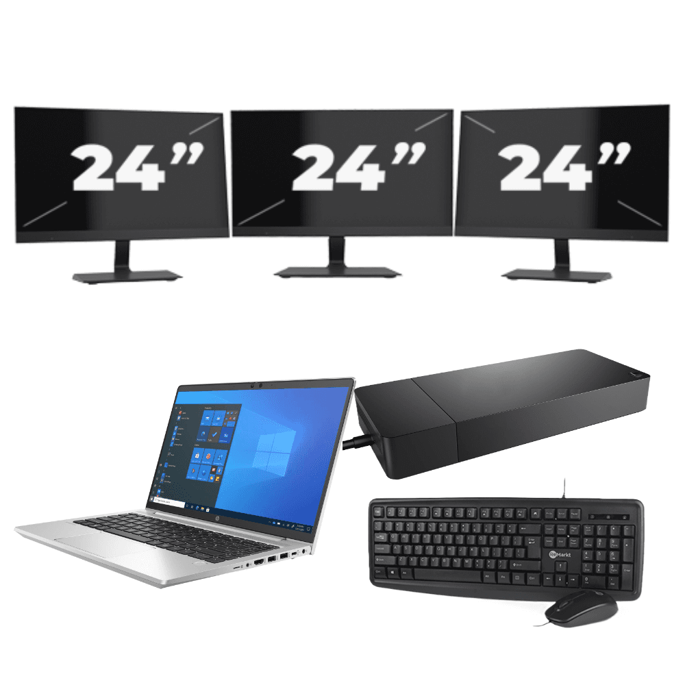 HP ProBook 640 G8 - Intel Core i5-11.ᵃ Generación - 14 pulgadas - 8GB RAM - 256GB SSD - Windows 11 + 3x 24 pulgadas Monitor
