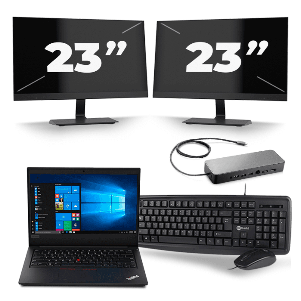 Lenovo ThinkPad E495 - AMD Ryzen 5 3500U - 14 pouces - 8Go RAM - 256Go SSD - Windows 10 + 2x 23 pouces Moniteur