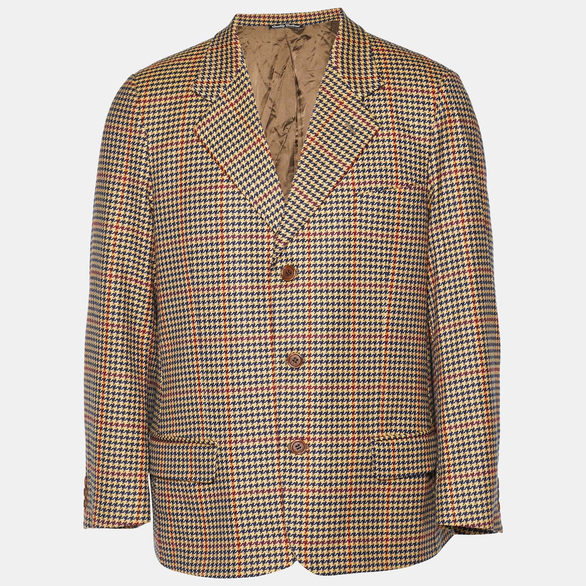 Valentino Brown Houndstooth Tailored Blazer L