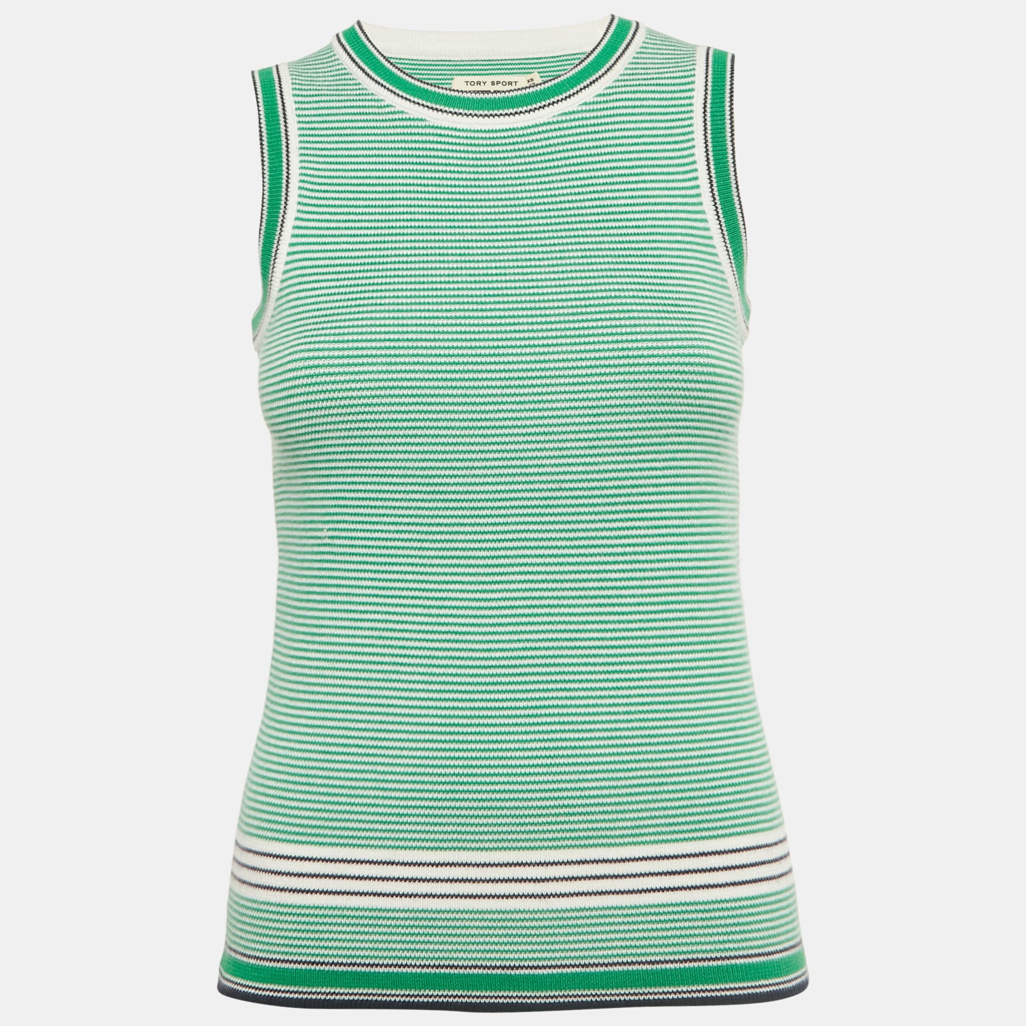 Tory Sport Green Striped Stretch Knit Sleeve Tank Top XS