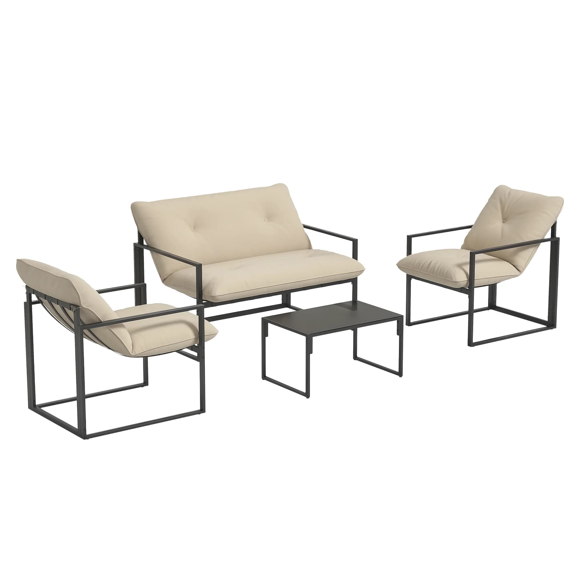 Outsunny Salon de jardin extérieur 4 pièces pour 4 personnes avec canapé 2 places, 2 fauteuils et 1 table basse 3 coussins mobilier de jardin pour