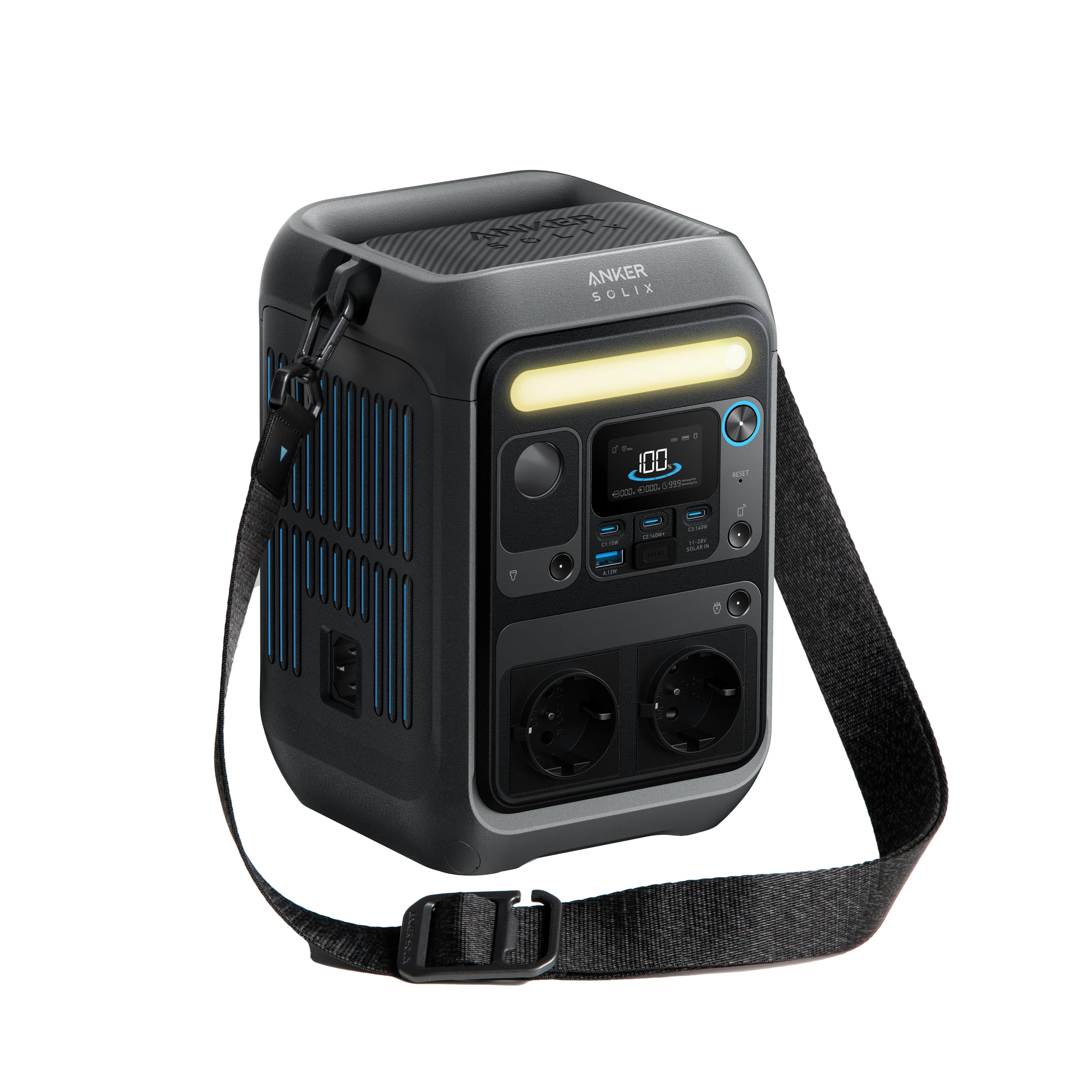 Anker SOLIX C300X AC Station électrique portable avec bandoulière - Batterie 288 Wh, Générateur solaire 2x300W (600W Max.)