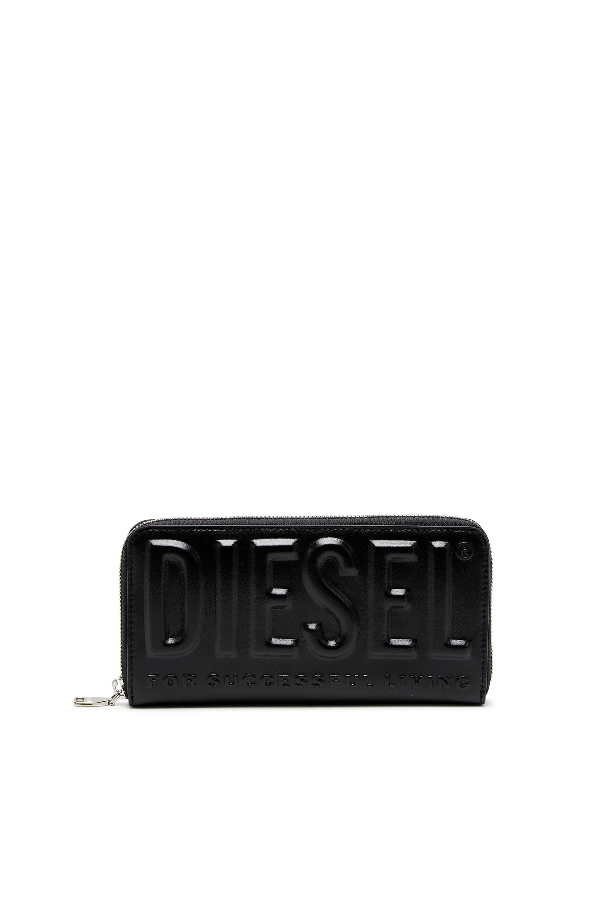Diesel - Long portefeuille zippé en cuir avec logo embossé - Portefeuilles Zippés - Homme - Noir