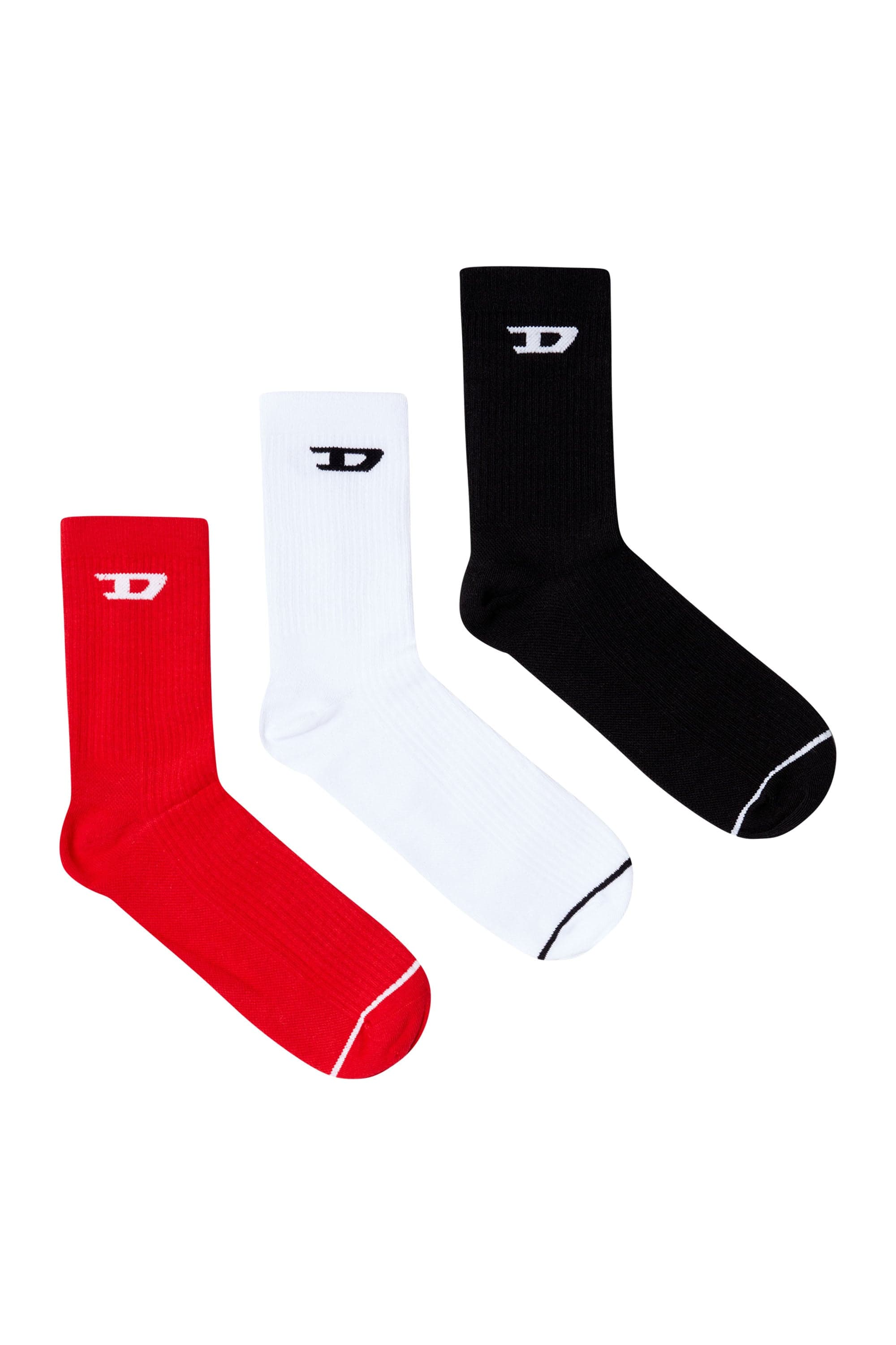 Diesel - Lot de trois chaussettes côtelées avec logo D - Chaussettes - Homme - Polychrome