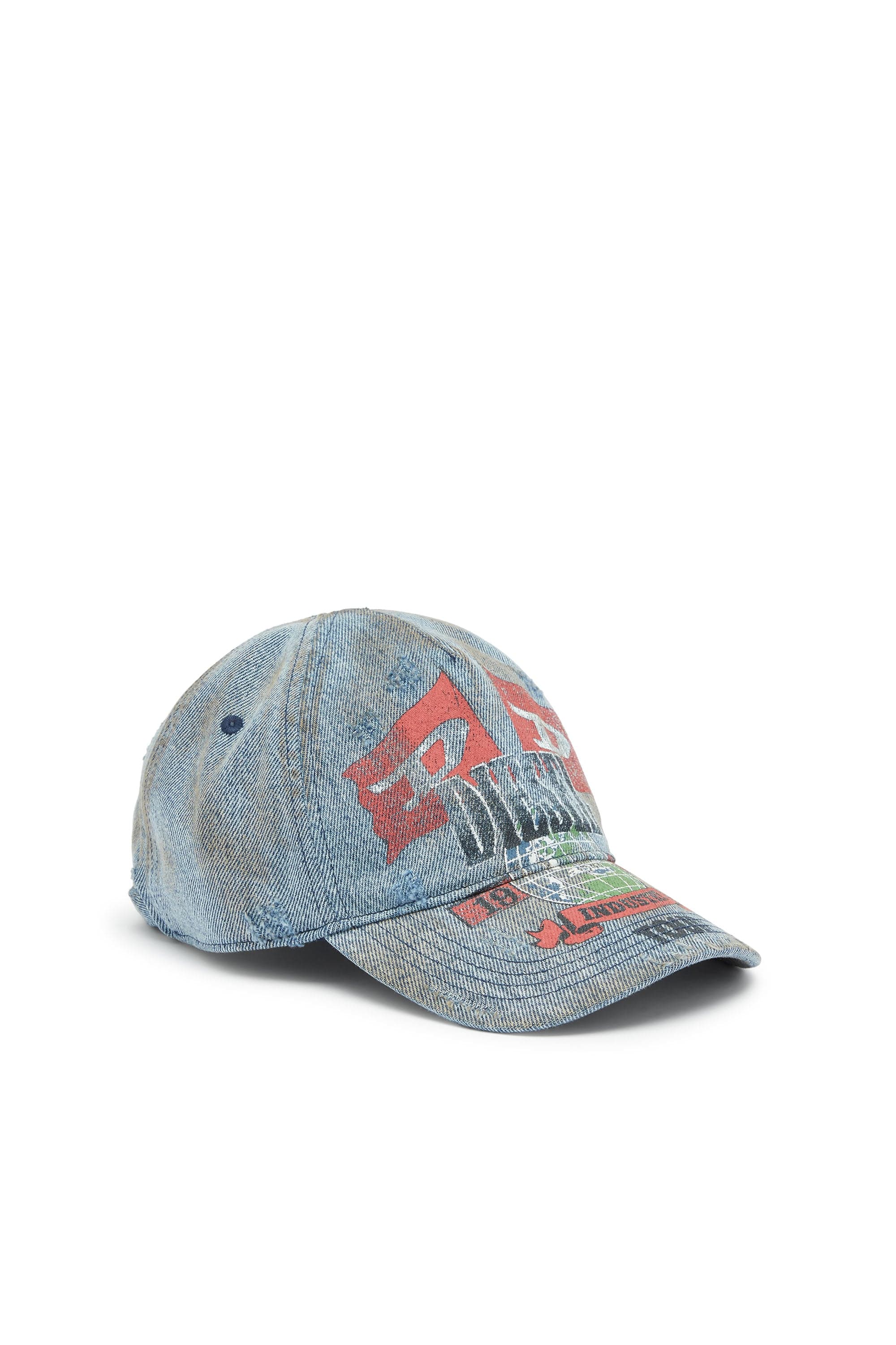 Diesel - Casquette en denim avec graphismes de concert - Chapeaux - Homme - Bleu