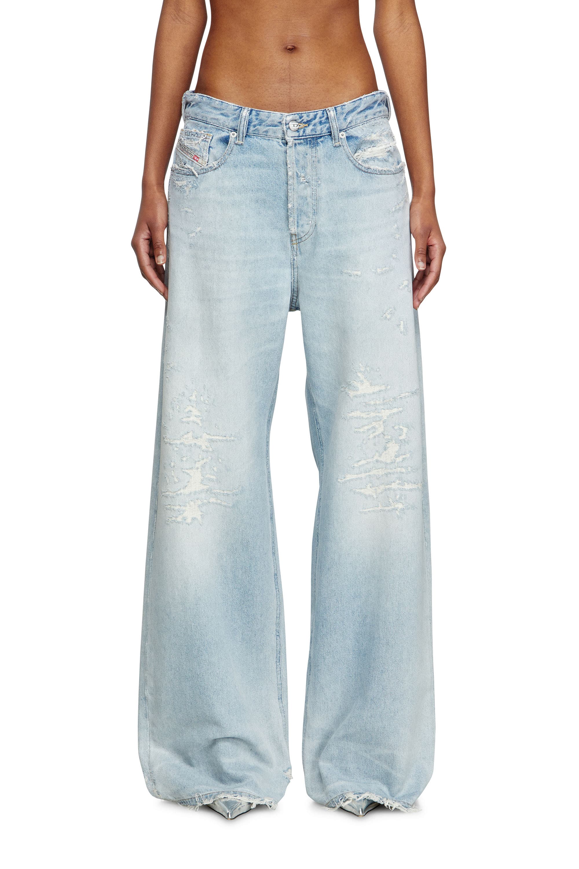 Diesel Jeans Relaxed Taille Basse 1996 D-Sire, Bleu clair, Fermeture boutonnée