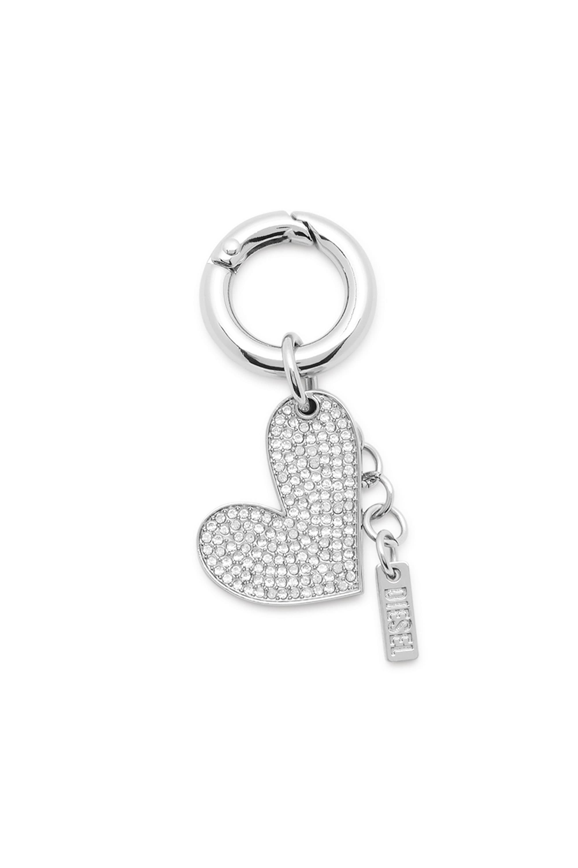 Diesel - Breloque caur en métal avec strass - Charms et Porte-clés - Femme - Gris argenté