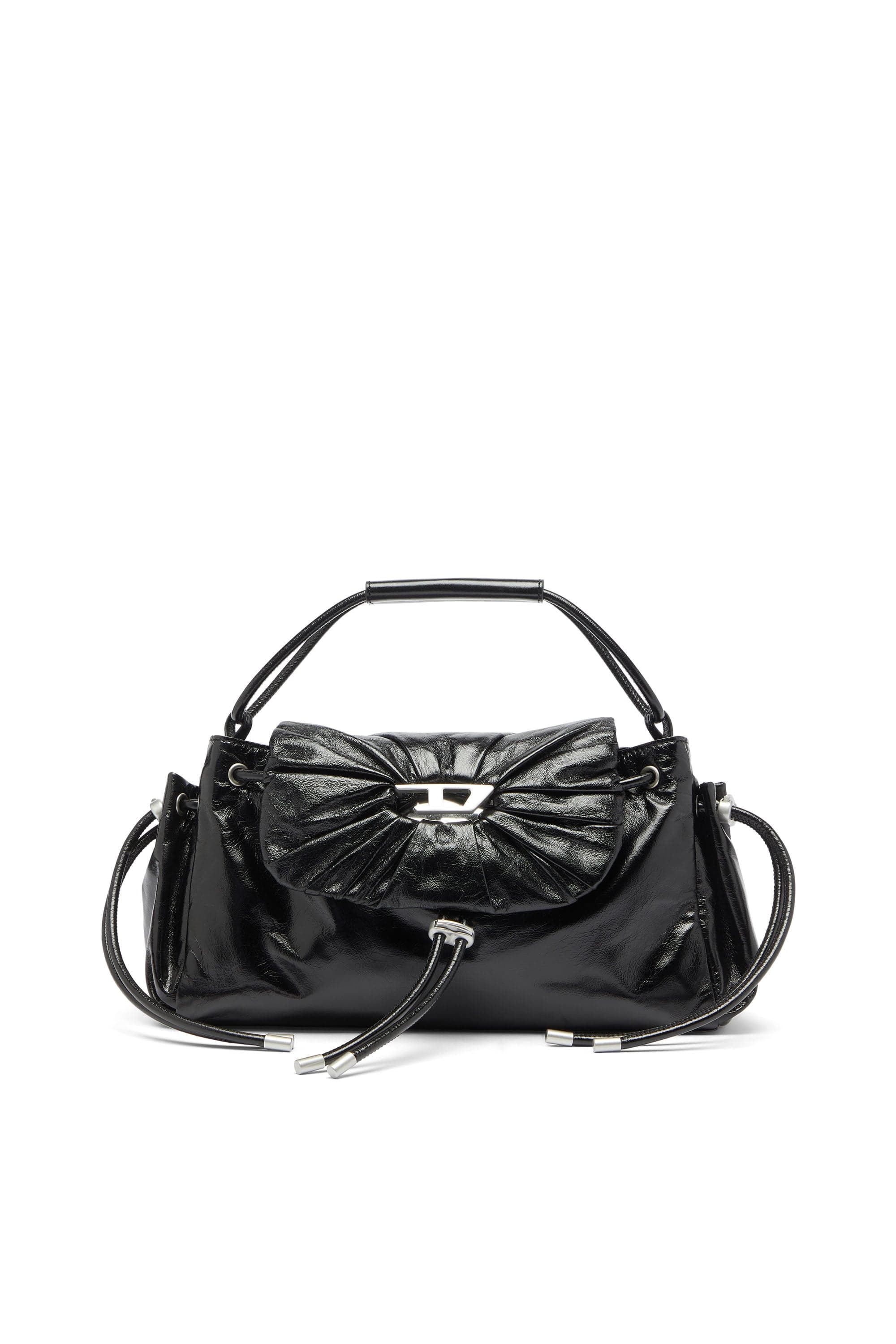 Diesel - Scrunch-D - Sac à poignée en cuir brillant froissé - Sacs à Main - Femme - Noir
